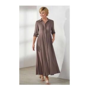 Soft Surroundings Women's Laurel Maxi Shirtdress 3/4 Sleeve PL Pockets Modest